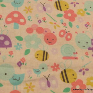 Little Friends White and Pink Flannel Fabric