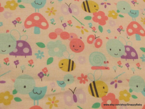 Little Friends White and Pink Flannel Fabric