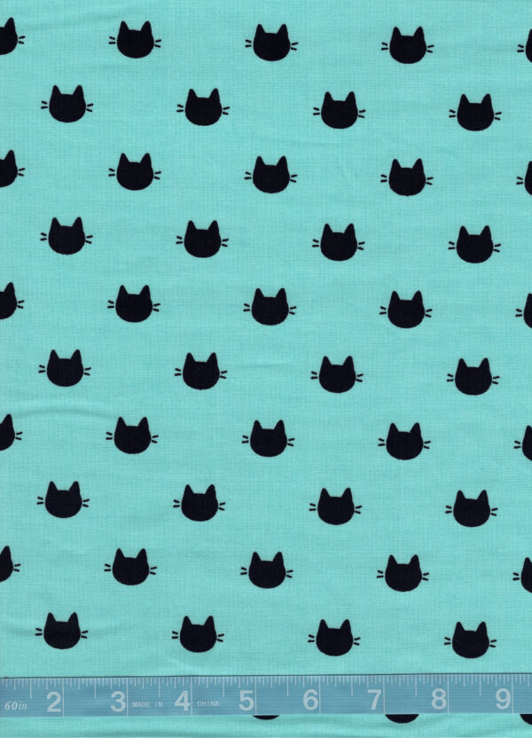 Meow Turquoise Kitty dots Quilt Cotton Fabric By The Yard