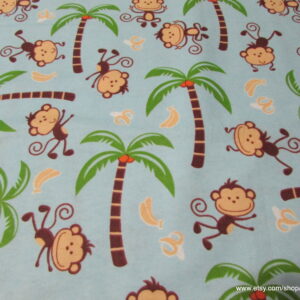 Monkeys and Bananas on Light Blue Flannel Fabric