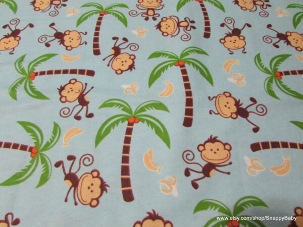Monkeys and Bananas on Light Blue Flannel Fabric