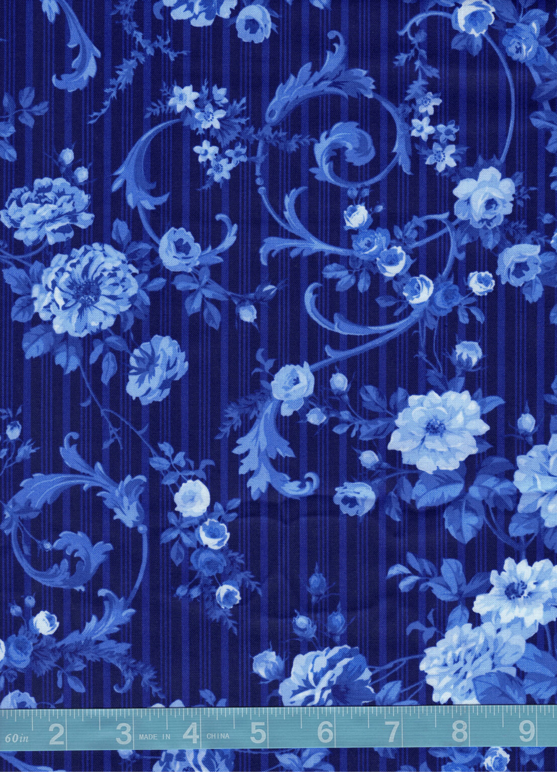 Northcott Blue Porcelain Rose Scroll Quilt Cotton Fabric