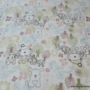 Pastel Doodle Animals Flannel Fabric