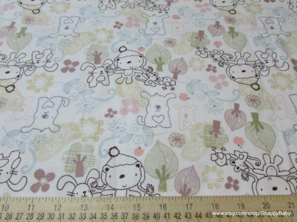 Pastel Doodle Animals Flannel Fabric