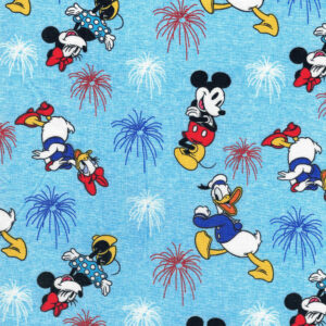 Patriotic Disney Mickey and Friends Fireworks on Blue Quilt Cotton Fabric By The Yard