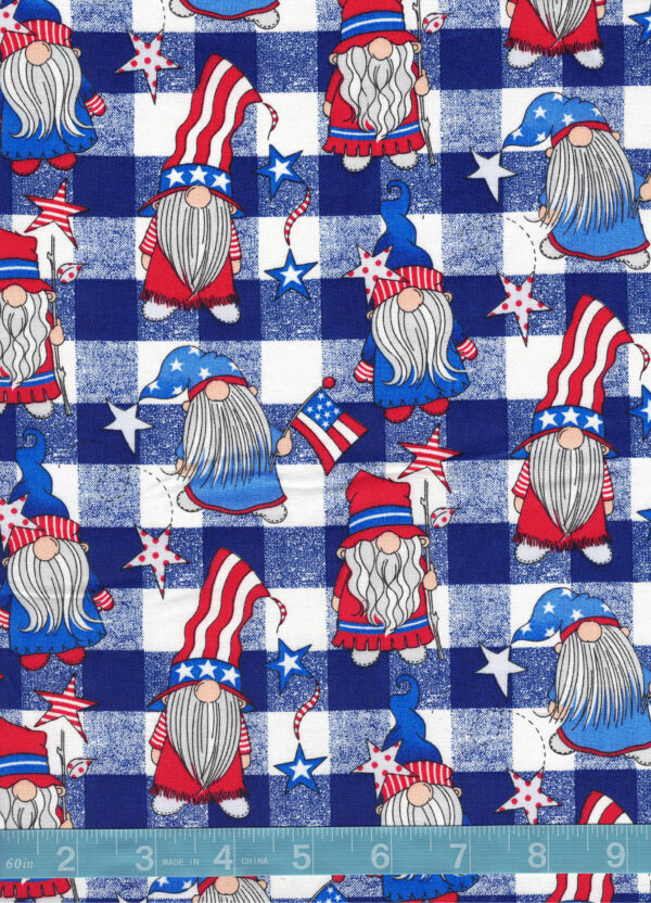 Patriotic Gnomes Red White Blue Americana Quilt Cotton Fabric By The Yard
