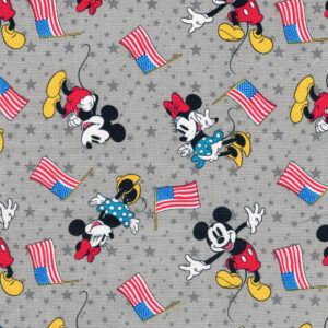 Patriotic Mickey Mouse Minnie Mouse American Darlings on Grey Quilt Cotton Fabric By The Yard