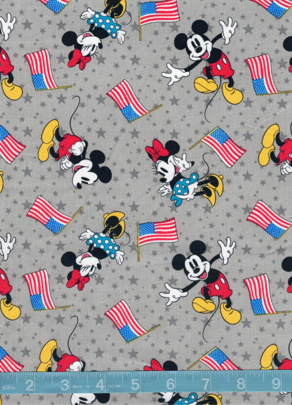 Patriotic Mickey Mouse Minnie Mouse American Darlings on Grey Quilt Cotton Fabric By The Yard