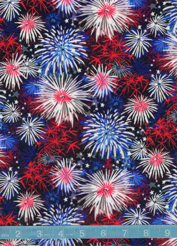 Patriotic Red White Blue Fireworks Quilt Cotton Fabric By The Yard