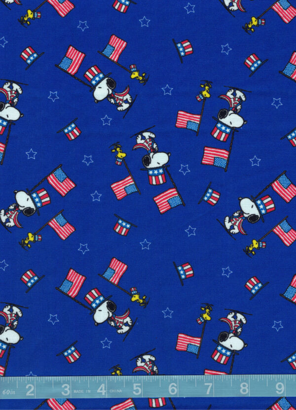 Peanuts Snoopy Patriotic Parade Red White Blue Quilt Cotton Fabric By The Yard