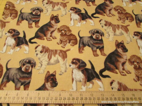 Realistic Puppies Flannel Fabric