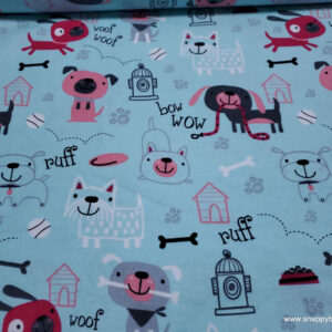 Playful Sketch Pups Aqua Flannel Fabric
