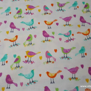 Pretty Birds on White Flannel Fabric
