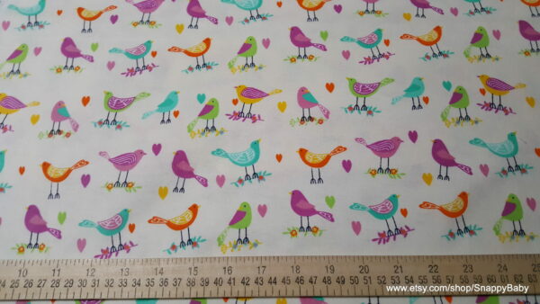 Pretty Birds on White Flannel Fabric