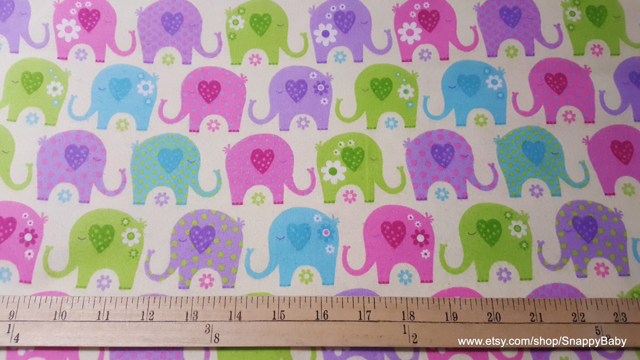 Flannel Fabric Sleepy Baby Elephants 1 yard 100 Cotton Flannel
