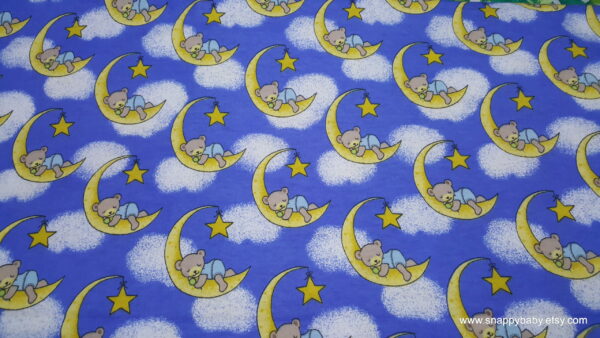 Sleepy Teddy Bear Blue Flannel Fabric