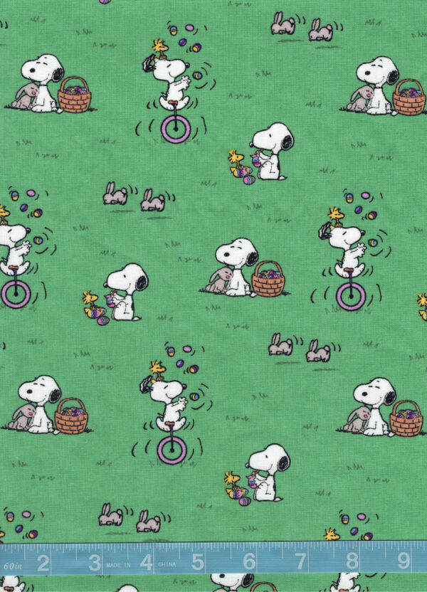Snoopy Woodstock Easter Fun Peanuts on Green Quilt Cotton Fabric By The Yard