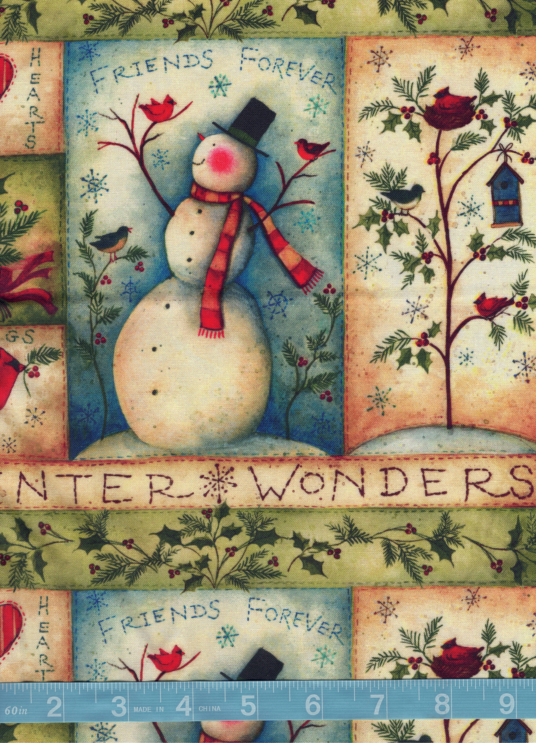 Snowman Stitches by Susan Winget Christmas Quilt Cotton Fabric By The Yard