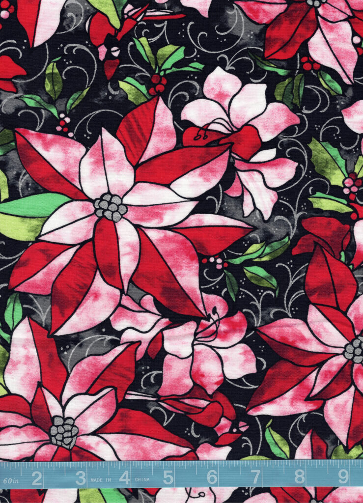 Stained Glass Packed Poinsettia Christmas on Black Quilt Cotton Fabric By  The Yard - Merchlet