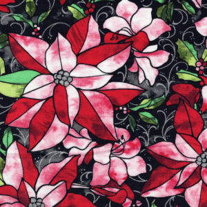 Stained Glass Large Poinsettia Christmas Quilt Cotton Fabric By The Yard