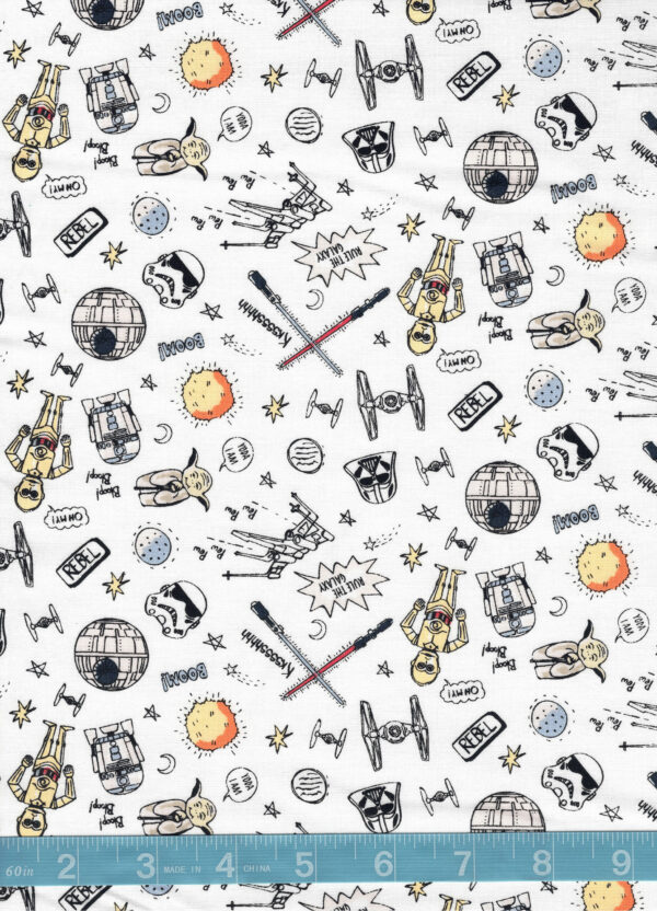 Star Wars Astro Pew Pew Yoda R2D2 C3PO Quilt Cotton Fabric By The Yard