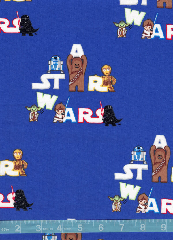 Star Wars Characters Logo on Blue Quilt Cotton Fabric By The Yard