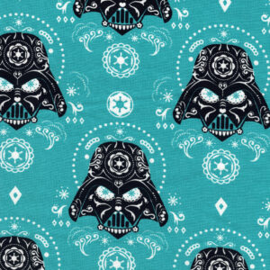 Star Wars Darth Vader Sugar Skull on Teal Quilt Cotton Fabric By The Yard