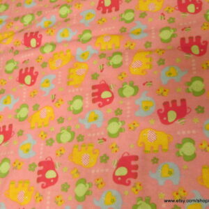 Tossed Elephants on Pink Flannel Fabric