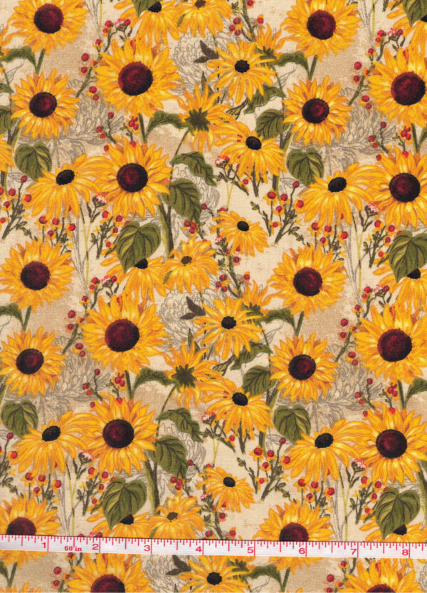 Whimsy Sunflowers Cream Harvest Quilting Cotton Fabric By The Yard