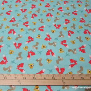 Woodland Friends Tossed Teal Flannel Fabric