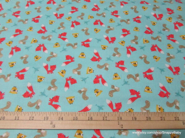 Woodland Friends Tossed Teal Flannel Fabric