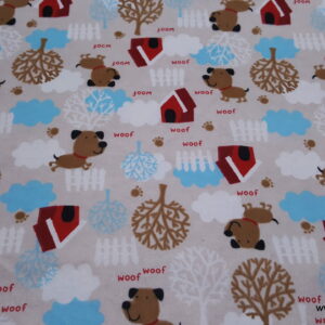 Woof Woof Dog Houses Flannel Fabric