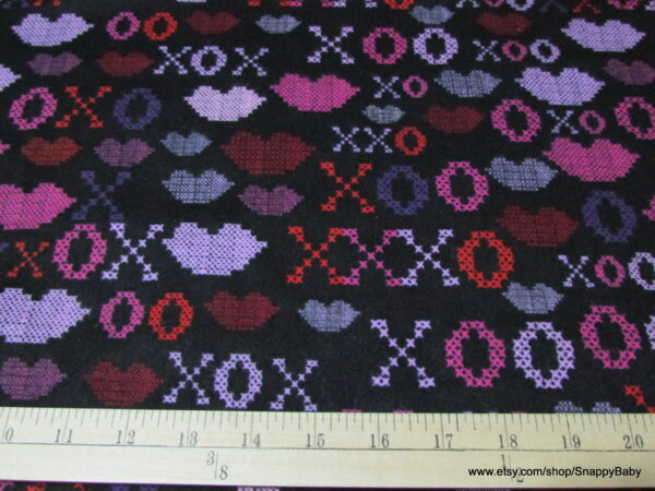 XOXO Hugs and Kisses Cross Stitch on Black Flannel Fabric