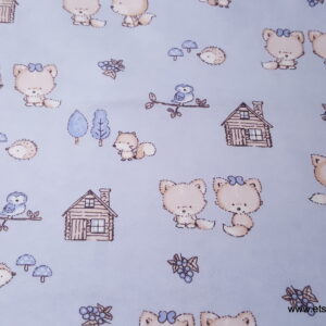 Baby Foxes Blue Flannel Fabric