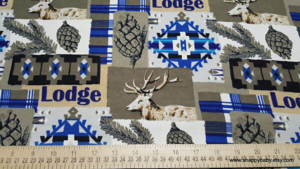 Blue Aztec Lodge Patch Flannel Fabric