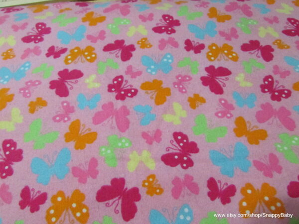 Butterflies on Pink Flannel Fabric