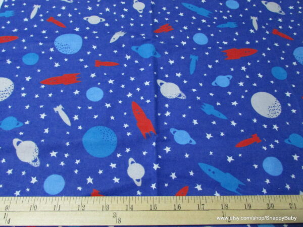 Space Planets Spaceships Stars Flannel Fabric