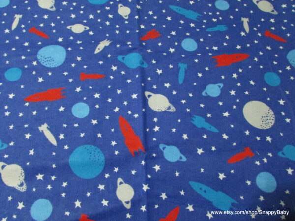 Space Planets Spaceships Stars Flannel Fabric
