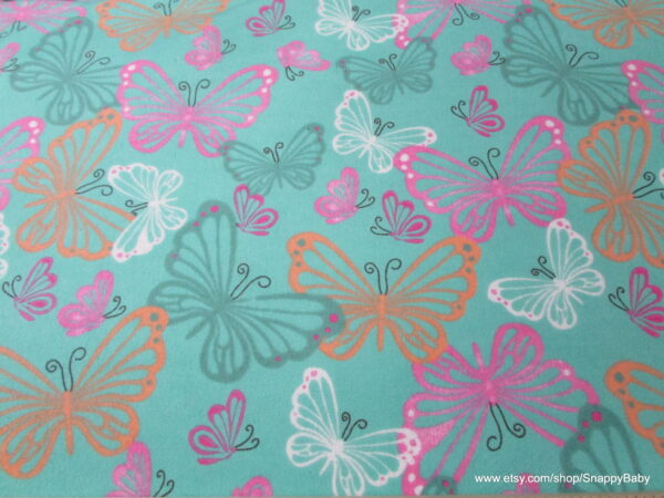 Stenciled Butterflies Teal Flannel Fabric