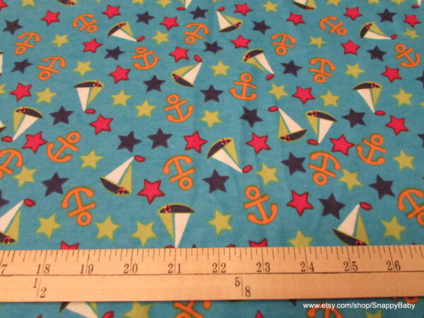 Yacht Club Turquoise Flannel Fabric