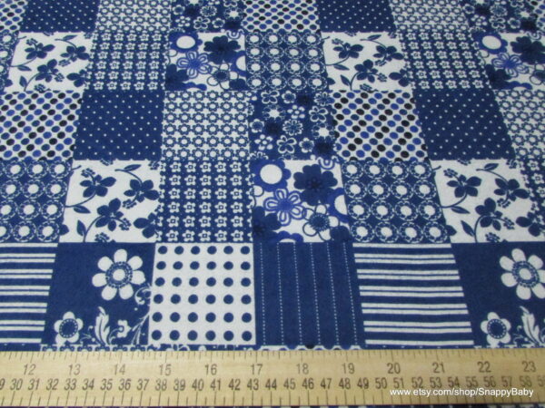 Blue White Patch Flannel Fabric