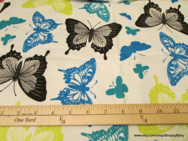 Butterfly Photo Blue Flannel Fabric